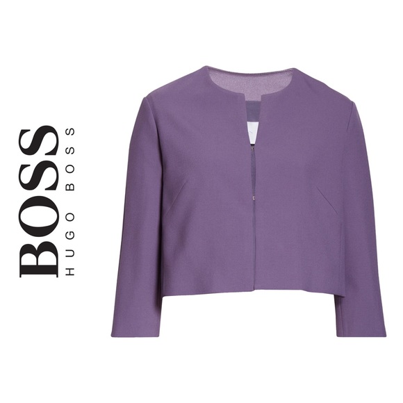NWT Hugo Boss Purple Mauve Cropped Collarless Blazer Jacket Sz. 12 - Picture 4 of 12
